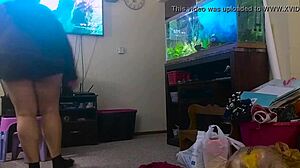 chubby mommy cleans house shaking that fat ass in shorts