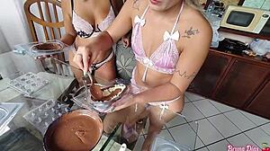 Lesbian ex licks chocolate pussy and squirts orgasms