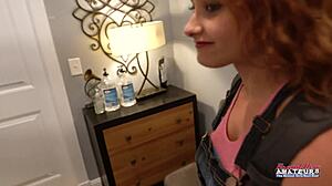 Inked Petite Ginger Luna Gags Deep On Dildo Then Fingers Dripping Pussy!
