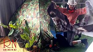 Stranger bends nudist lady over fucks pussy deep in nature camp