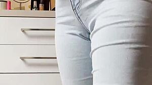 Homemade Petite Blonde Teases in Tight Jeans Before Stripping Bare