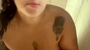 thick ass babe flashes juicy curves in steamy bath