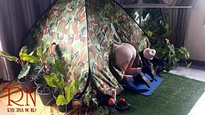 Stranger bends nudist lady over fucks pussy deep in nature camp