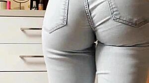 Homemade Petite Blonde Teases in Tight Jeans Before Stripping Bare