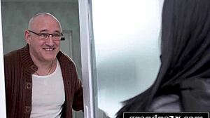 old man drills teen beauty's pussy till she explodes in orgasm