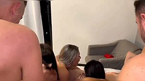Amateur swingers call friends for wild 4 couple orgy finale