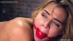 Blonde gagged and slammed by monster cock in bondage!