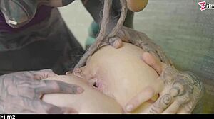 two tattooed croatian sluts gape asses on huge cock with atm deepthroat prolapse