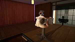 furry cat rides dildo till cum inflation hits hard