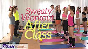 barbara bieber's lesbian yoga workout turns sexual in fitness classroom gym