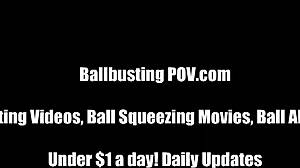 she grabs his balls and slaps them raw until black and blue bruises form