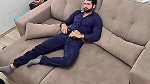 Bodybuilder jerks monster cock after work in homemade strip