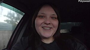 suggestive milf fucks herself with vibrator in public car joi