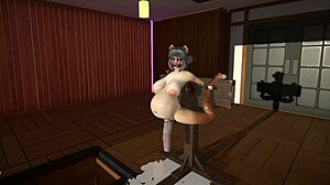 furry cat rides dildo till cum inflation hits hard