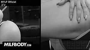 sandy love bends over for nicky rebel's tongue on her shaved pussy during workout