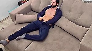Bodybuilder jerks monster cock after work in homemade strip