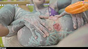 two tattooed croatian sluts gape asses on huge cock with atm deepthroat prolapse