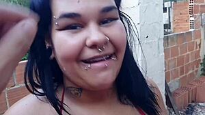 Milking fat girl's huge tits showering her in creamy load bath