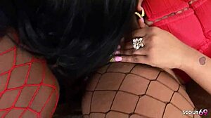 Curvy Ebony BBWs Double Dildo Saggy Tits Lesbian Strapon