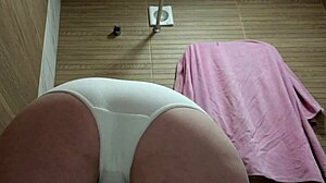 Pussy Soaks White Panties as Mature BBW Pisses from Below View
