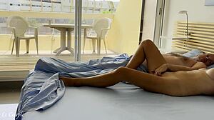 Naked wife spies nudists as husband wakes horny