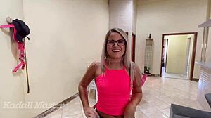 blonde bombshell's hubby doesn't mind her fucking others and swallowing cum