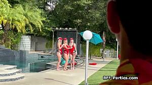 Cpr Training Turns Fourway Oral Blowjob Group with Sexy Blonde Lifeguards