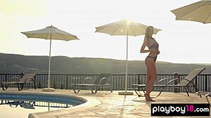 Glamorous Ukrainian Kailena strips nude for outdoor Playboy poses?
