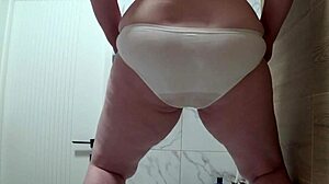 Pussy Soaks White Panties as Mature BBW Pisses from Below View