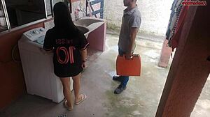 married housewife pays washing machine tech with big ass while husband is away