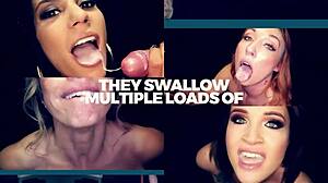 Redhead Slurps Deepthroats Gloryhole Dicks Sloppy Cumshot Handjob Tits