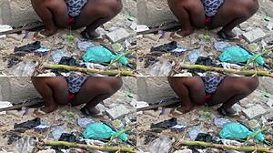 exhibitionist wife flashes gaping pussy publicly on beach