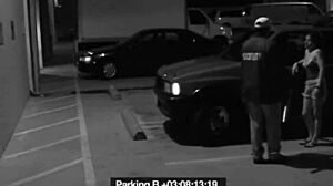 cheating slut girlfriend blows security guard's cock to dodge that fine