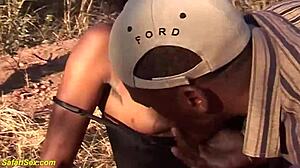 big african milf chokes on ebony monster cock in outdoor latex taboo rough scene!