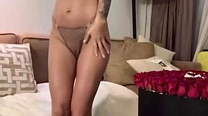monika fox strips lingerie off, spreads shaved pussy, and fingers to orgasm on sofa