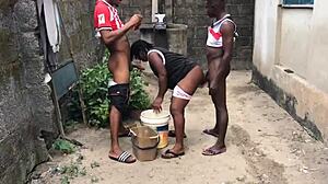 can two brothers really share their submissive stepmom's big tits by the well?