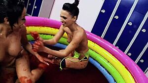 romana ryder and tammie lee get sexy fingering each other's pussies in wild lesbian jelly fight