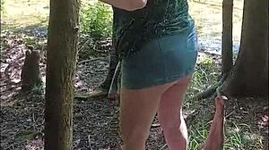 sexy fat mature bbw slurps cock deep in forest outdoor suck