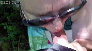 sexy fat mature bbw slurps cock deep in forest outdoor suck