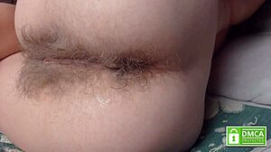 whoa, watch those anal beads pop from hairy ass 😈