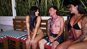 babe poolside with friend fucking her bestie rough!