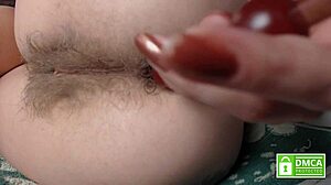 whoa, watch those anal beads pop from hairy ass 😈