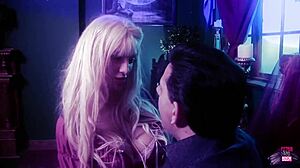 Medieval cosplay blonde's huge fake tits bounce as lord bangs her deepthroat cumslut.