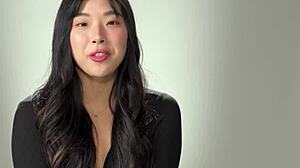 Korean babe elle lee fingers hairy pussy to squirting orgasm post-podcast