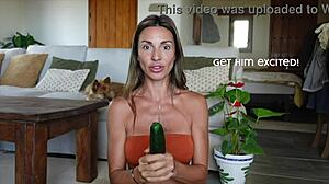 roxy fox teaches femdom handjob tricks with cucumber in steamy interview tutorial
