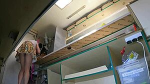 Naughty boss upskirts silly girl's miniskirt panties at work pov