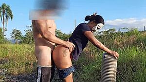 Latina housewife sneaks off for boss's monster cock anal creampie in neighborhood lot
