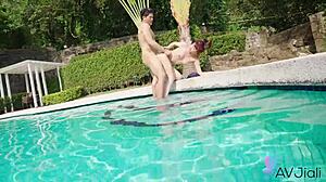 Hey instructor, fuck my shaved pussy hard by the pool!