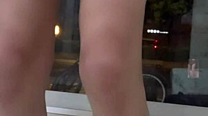 shemale ting xuan spreads vagina wide at public laundromat