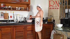 Naked Nudist Housewife Regina Noir Cooks In Kitchen